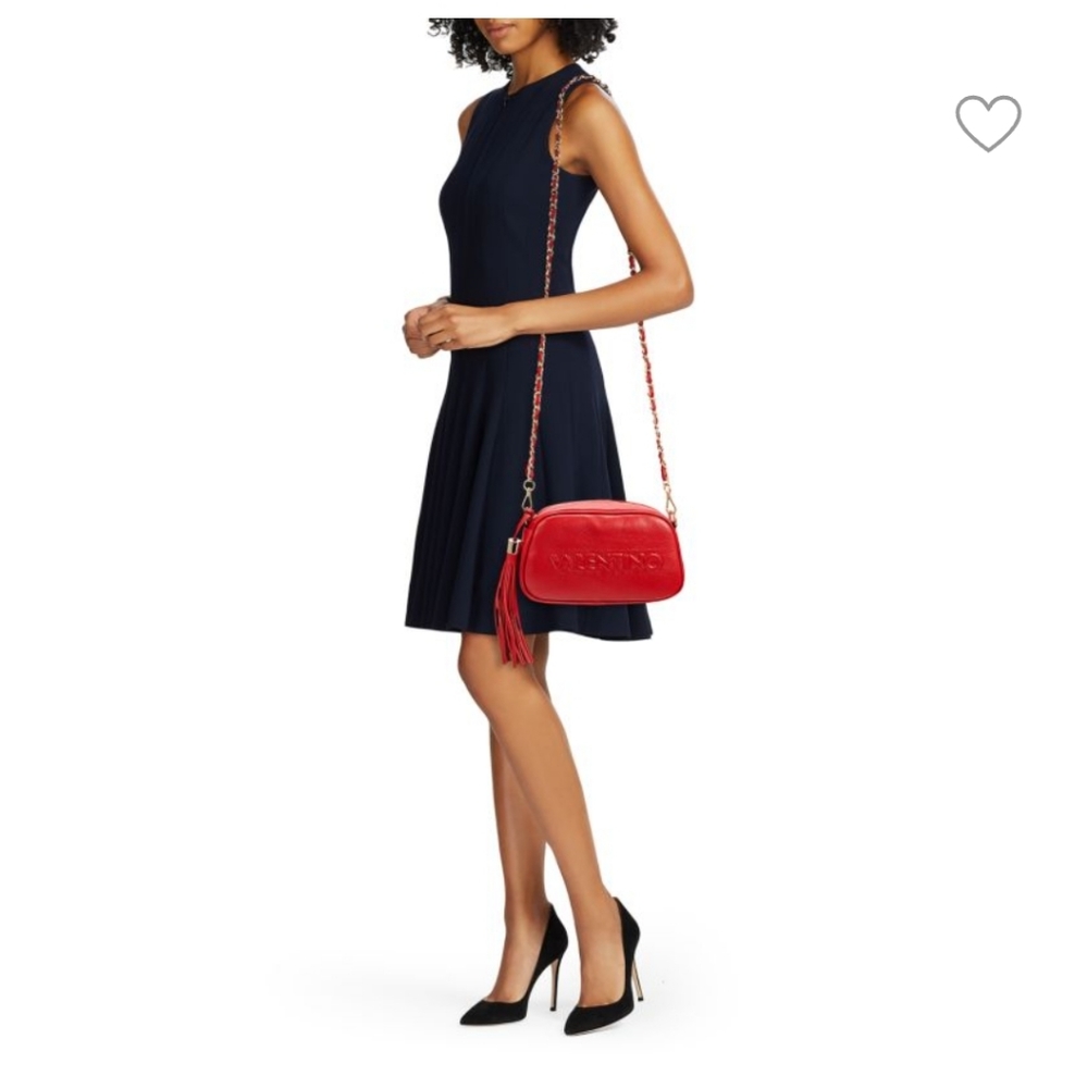 VALENTINO Bella Embossed Lipstick Red Handbag with Gold Hadware